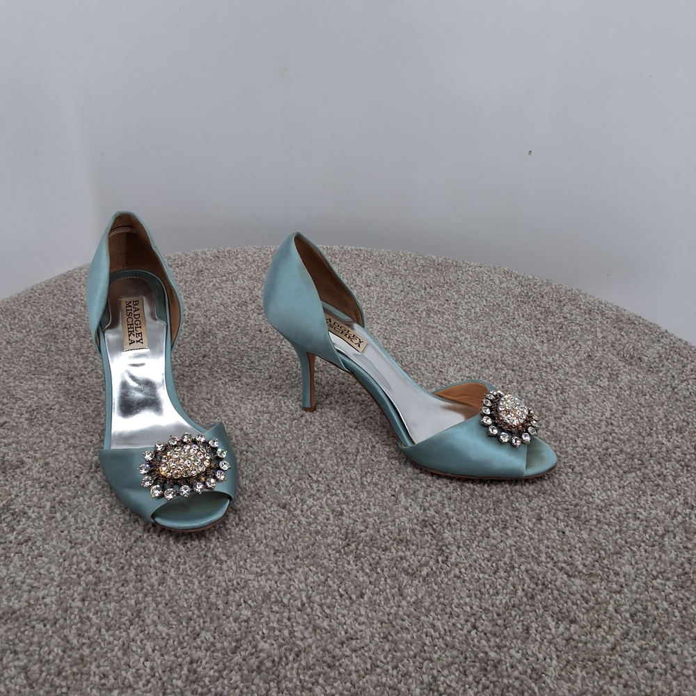 Badgley Mischka Women's Sz 8m Blue Peep-Toe Pearson Heels